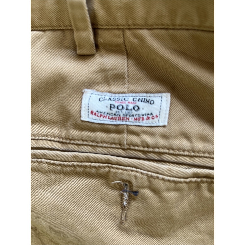 Polo Ralph Lauren Classic Chino Pants Khaki Tan Size 34/32 - Missing All Buttons - Picture 7 of 10